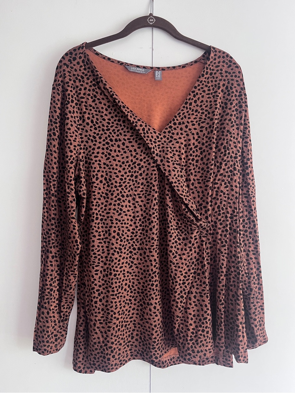 Lisa Rinna Collection Rust and Black Cheetah Print Wrap Top